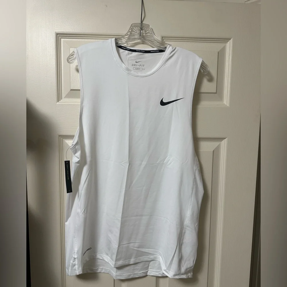 Nike White Sleeveless Dri-FIT Training Tank with Black Swoosh